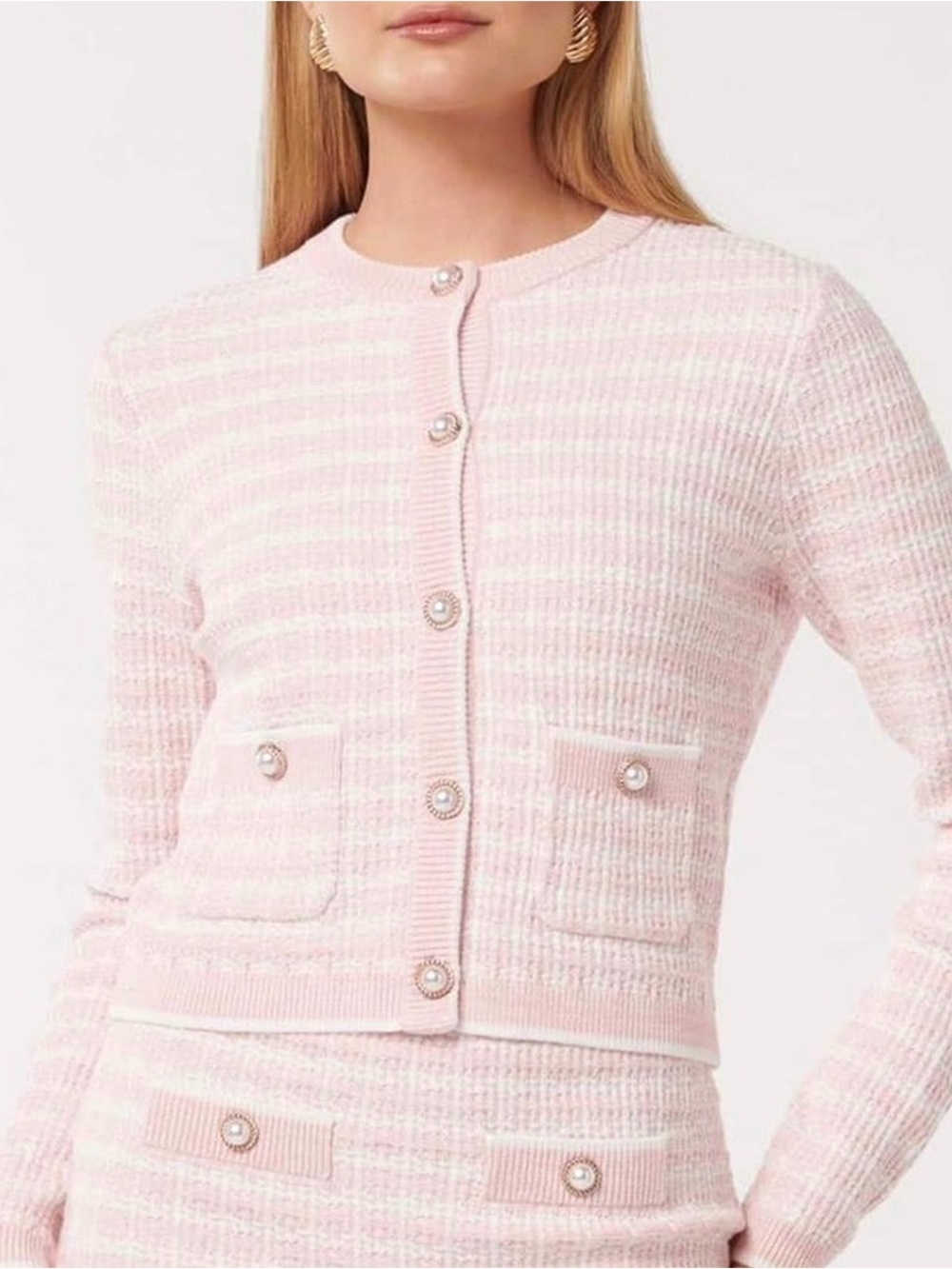 Ever New Pale Pink Tweed Pearl-Button Cardigan